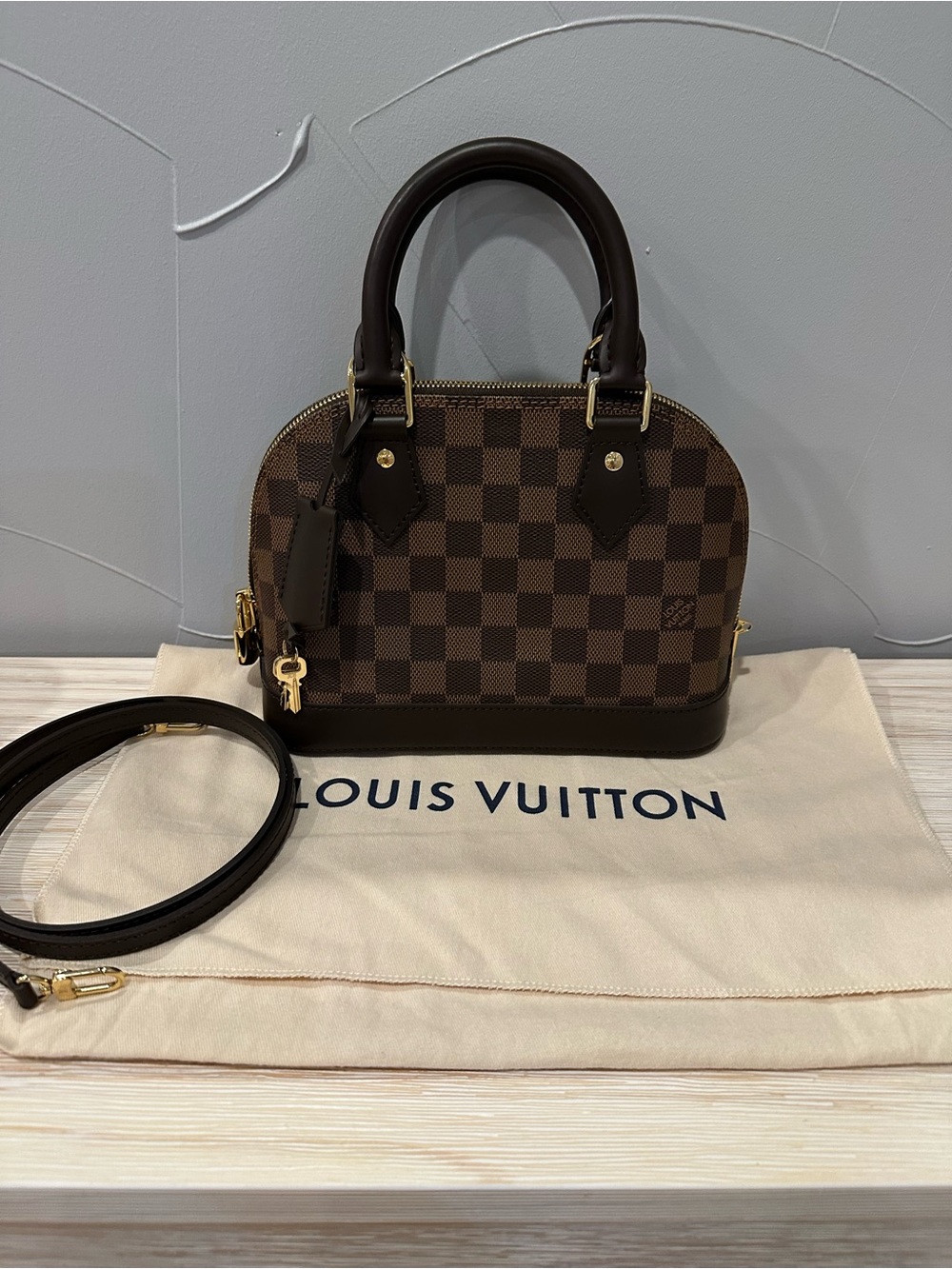 AUTHENTIC Louis Vuitton Damier Ebene Alma BB Satchel in Brown and Dark Brown - Picture 2 of 16